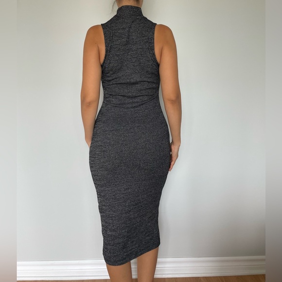 Chic Minimalist Grey Sweater Dress | High Neck Bodycon Capsule Wardrobe Staple - Picture 3 of 8
